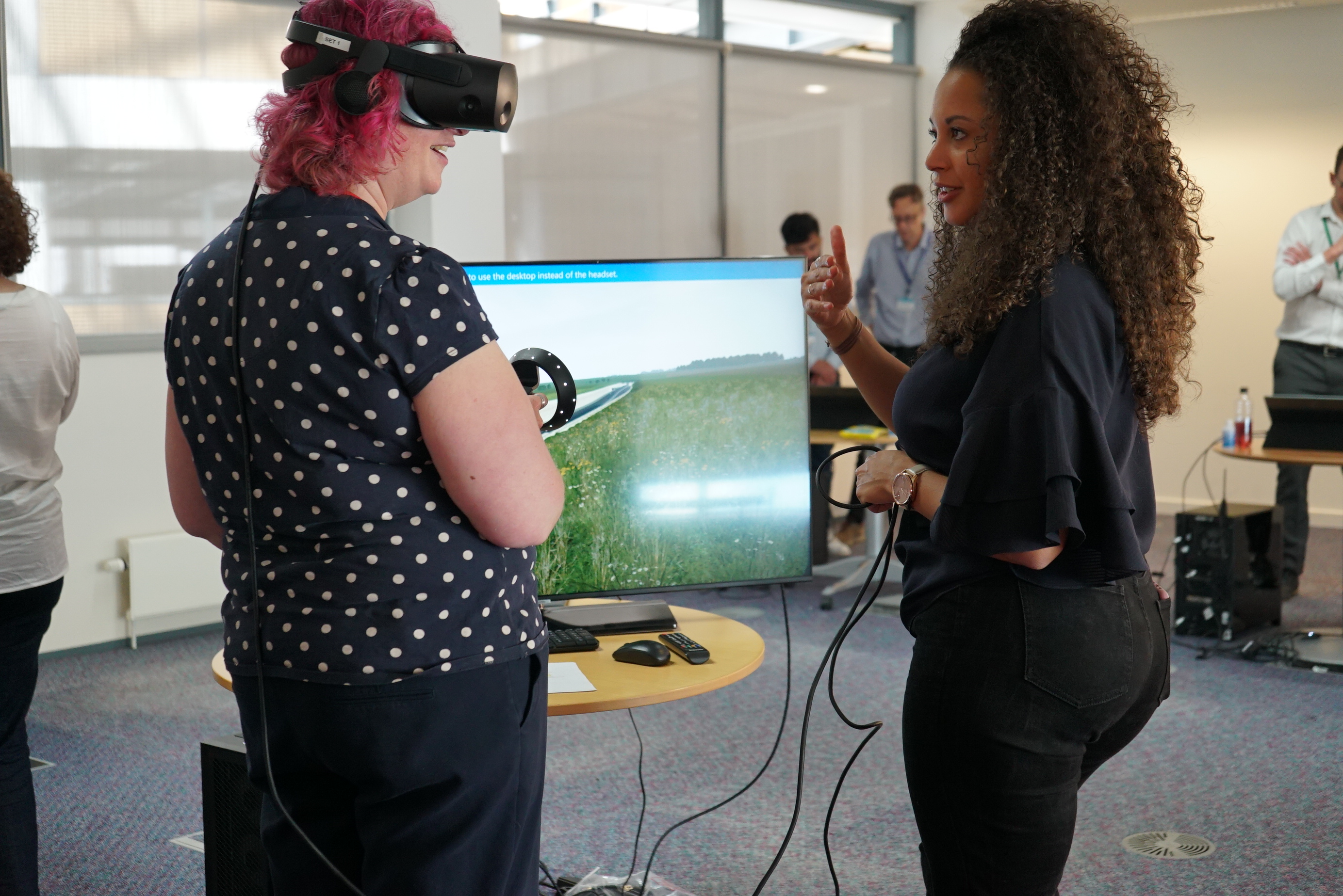 A person using the Stonehenge VR experience.